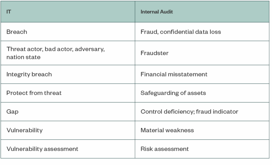 Different business terms for IT and Internal Audit departments