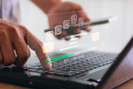 Man exchanging data using a keyboard