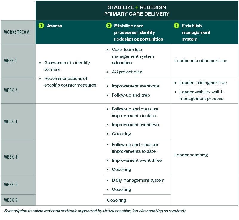 Stablize + Redesign Primare Care Delivery table